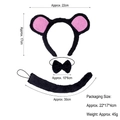 Three-piece black plush mouse ear headband set with pink inner ears and a bow tie - Black Plush Mouse 3-Piece Set
