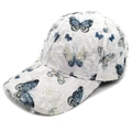 Fashionable white baseball cap featuring blue butterfly prints and frayed tassel edges - M (56-58cm) / White Blue Butterfly