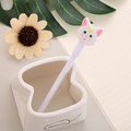 Cute white cat gel pen with yellow crescent moon charm on the cap for desk stationery - White Barrel White Cat