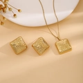 Elegant gold square hammered metal jewelry set with necklace and earrings for women - Square Hammered Style (E6210-4)