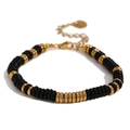 Bracelet en acier inoxydable doré 18K avec disques noirs et chaîne réglable - Or-Agate Noire
