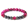 Detail view of 8mm rose red tiger eye beads with black metallic beads on beaded bracelet - Rose Red Tiger Eye with Gun Black Beads (Style-5)