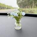 Car dashboard decoration with light blue artificial flowers in a clear glass bottle - Light Blue Jasmine