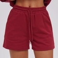 Pantaloncini sportivi a vita alta rosso scuro con coulisse e tasche laterali - S / Rosso Ciliegia