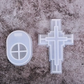 Detailed view of translucent silicone cross and oval grid molds for DIY resin casting - Cross Candlestick Silicone Mold with Base