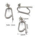 Silver stainless steel geometric earring posts with loop for DIY jewelry making - 25mm Paperclip Shape / Steel