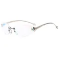 Y2K rimless oval sunglasses with light blue lenses and silver star accents - Blue