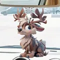 Cute cartoon reindeer car mirror hanging accessory with metal chain and leaf details - 4-Christmas Reindeer