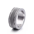 Silver woven mesh stainless steel ring with double rows of sparkling cubic zirconia - US 6 / Silver Double Row Stones Mesh Style (KR36417-K)