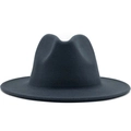 Front view of a dark grey wool fedora hat with a classic indented crown and wide brim - Dark Gray