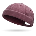 Classic burgundy washed cotton docker hat with adjustable metal buckle and retro brim - Burgundy