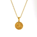 Collana con ciondolo a moneta mughetto dorato e catena a croce in acciaio inox - Campanula di Aprile (SP599G)