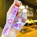 Detail of purple candy-shaped keychain with milk slogan strap and snowman charm inside - Purple [round Candy] Airplane Cloth
