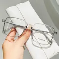 Transparent grey square frame glasses with anti-blue light lenses and metal temples - Translucent Gray Frame 2055 / Anti-blue Light - 150-degree Myopia Glasses