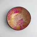 Handmade coconut shell bowl with gold and bright pink cracked lacquer interior - Red Pomegranate Style