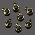 Golden 6mm stainless steel round charms with emerald green crystal birthstones for DIY jewelry - Gold-Dark Green