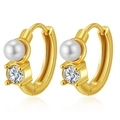 Luxury 18K gold-plated stainless steel hoop earrings with white pearls and diamonds - Gold Pearl with Zircon