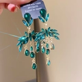 Detailed macro view of 925 silver emerald earrings with green crystal tassels - 25# Gold-Green-Water Drop Tassel (925 Sterling Silver Earring Post)