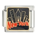New York skyline charms on black enamel stainless steel bracelet module in silver tone - A0010-new York Tower Black