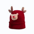 Dettaglio del cappello di Natale rosso in maglia con corna di peluche e renna festiva - M (56-58cm) / Borgogna