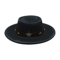 Elegante cappello jazz in feltro di lana nero con fascia in pelle decorata con stelle - Nero