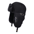 Gorro de aviador de invierno de piel sintética negra con acabado de ante - Negro