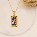 Gold-plated tarot necklace with The World pendant, black enamel, and crystals - WORLD / Steel