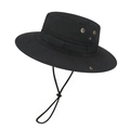 Outdoor tactical boonie hat in classic black with wide brim and adjustable chin strap - Solid Black