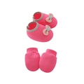 Pink knit cotton baby socks and gloves set featuring decorative bows for newborns - Rose Red Bear - Mittens & Booties Set
