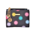 Black polka dot women's folding wallet with colorful pattern and heart pendant - Black