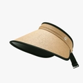 Damen Sonnenhut aus Stroh in Natur mit schwarzer Paspelierung und verstellbarem Band - Khaki