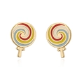 Detailed view of colorful enamel lollipop stud earrings in 18K gold plated copper - Lollipop Style