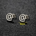 Pair of minimalist stainless steel at-symbol stud earrings with 8mm diameter - @ Symbol / Steel