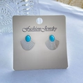 Vintage silver earrings with blue turquoise gemstone in a fan-shaped bohemian design - Blue Gem Fan Shape / Steel