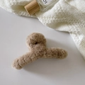 Light brown plush rectangular hair claw clip with twisted design for women - Crossed / Brown