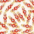 Red enamel evil eye beads with gold-plated metal frames for DIY jewelry making - Red