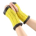 Cozy yellow cable knit fingerless gloves with grey plush faux fur cuffs for women - One Size / Yellow 15#