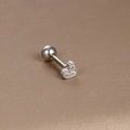 Silver heart stud earring with clear zircon inlay and secure screw ball back design - Silver White Zirconia (Heart Shape)
