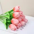 Single bunch of lifelike peach red PU tulips with realistic texture for home decoration - Rose Pink