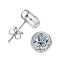 Classic silver six-prong 925 sterling silver earrings with round cut moissanite stones - Bubble Bezel Set / 0.5 Carat * 2 / White Gold