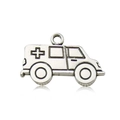 Silver vintage ambulance pendant charm in polished alloy for DIY jewelry necklace making - Antique Silver Ambulance 21x13mm
