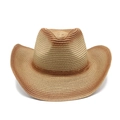 Breathable khaki straw western cowboy hat with wide brim and adjustable wind rope - M (56-58cm) / Khaki + Caramel