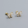Orecchini a lobo a fiocco dorati con zirconi brillanti e chiusura a vite di sicurezza - Argento 925 / Oro