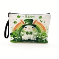 Borsa per cosmetici in tela di San Patrizio con stampa di coniglio e trifoglio - Stile Coniglio Cartone Animato Arcobaleno