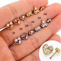 Fashionable titanium steel ear studs with colorful heart zircon and screw ball back closure - 4# / Silver