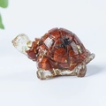 Turtle figurine crafted with red crystal stones and gold foil inside clear resin - 01 Red Jasper + Gold Foil
