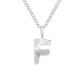 Silver stainless steel necklace featuring a letter F pendant with textured radial engraving - Letter F / Steel Color
