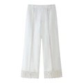 Elegant white wide-leg trousers for women with delicate lace patchwork and high-waist design - XS / White