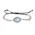 18K gold plated beaded Evil Eye bracelet with blue zircon and adjustable cord - Silver