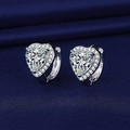 Silver heart-shaped stud earrings with sparkling cubic zirconia on blue velvet - Heart-shaped Led Earrings - 156